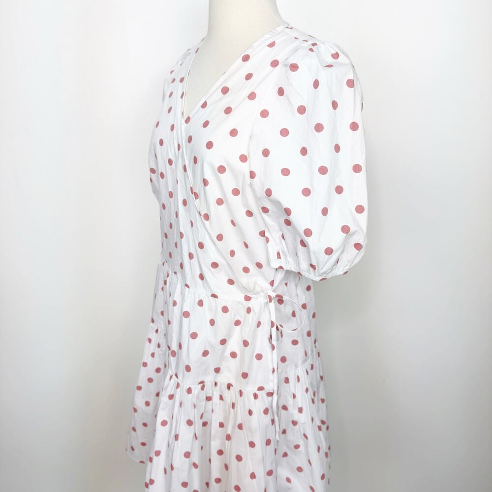 J. Crew Puff-sleeve Cotton Poplin Wrap Dress in White Rose Dot M - Picture 4 of 12